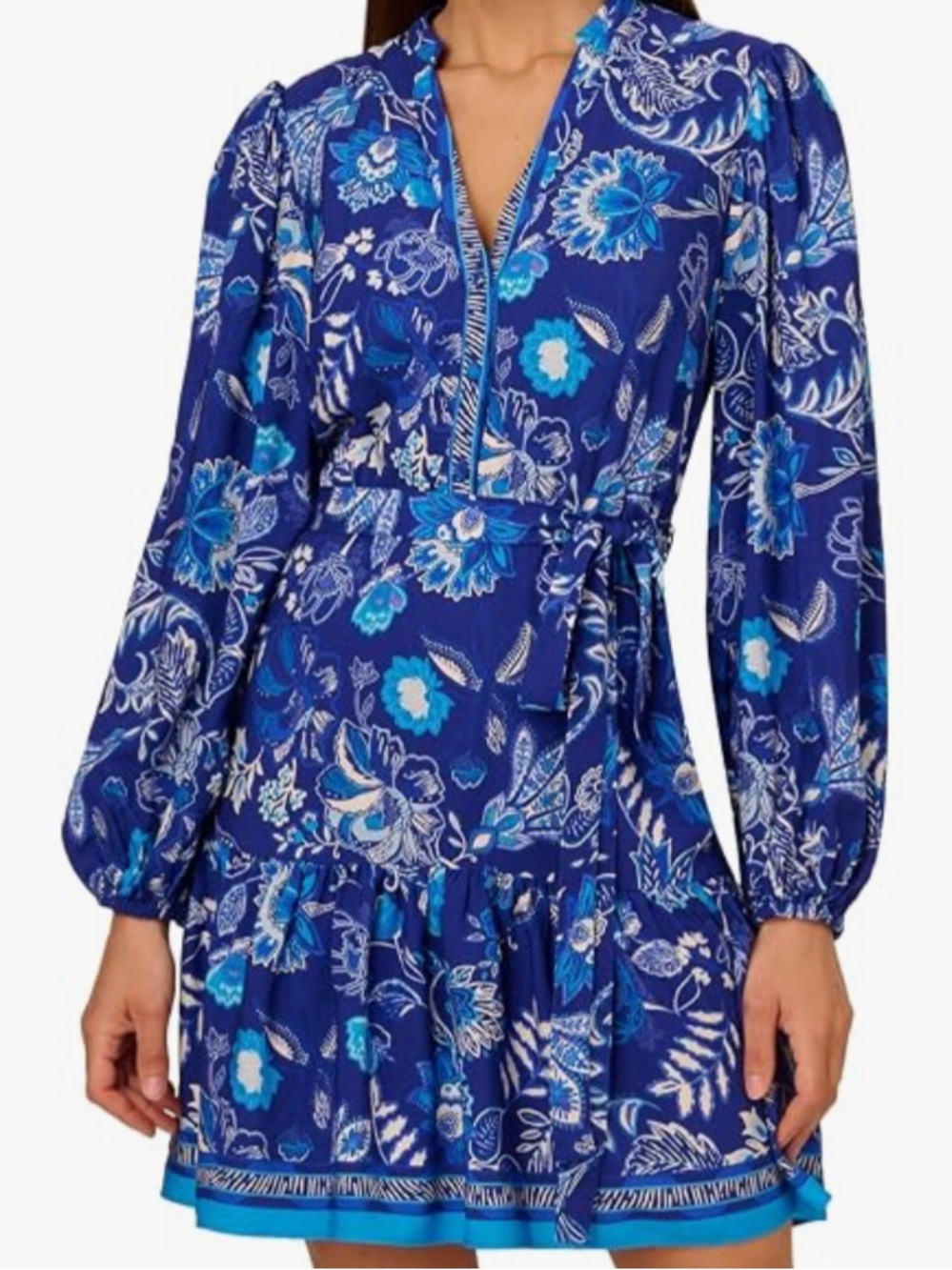 Adrianna Papell blue floral chiffon dress NWT sz 2